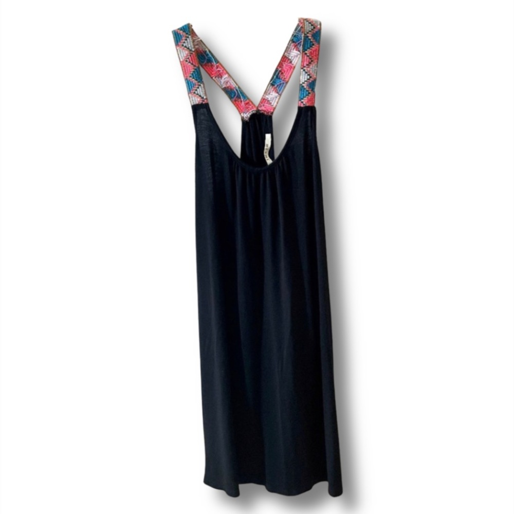 Francescas Navy Blue Dress with Patterend Straps and Halter Low Back